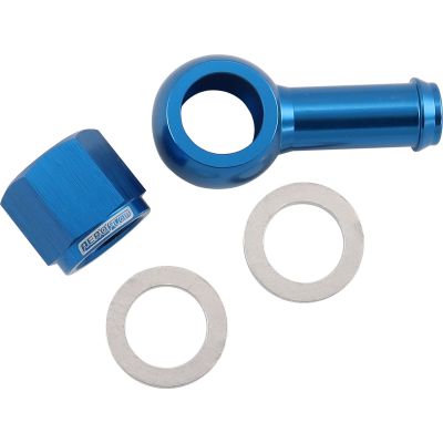 AEROFLOW = 90° Fuel Pump Banjo Kit - Blue 3/8" Barb Banjo Fitting & Cap