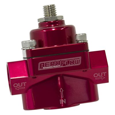 AEROFLOW = Billet 2-Port Fuel Pressure Regulator with -8 ORB Ports Red Finish