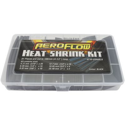 AeroFlow=Black Heat Shrink 61 Piece Kit 4-1/4 Inch Long 2:1 Shrink Ratio