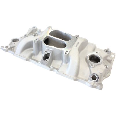AeroFlow=SB Chev Classic Dual Plane Intake Manifold Natural Cast Finish