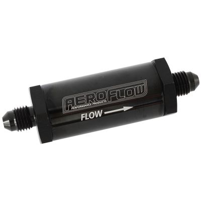 AEROFLOW = Long Inline Fuel & Oil Filter -3 AN Black Finish Includes 30 Micron Element