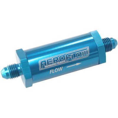 AEROFLOW = Long Inline Fuel & Oil Filter -3 AN Blue Finish Includes 30 Micron Element