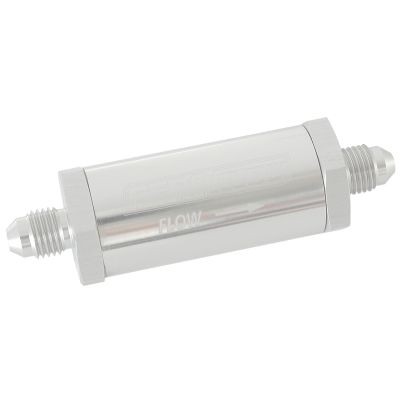 AEROFLOW = Long Inline Fuel & Oil Filter -4 AN Silver Finish Includes 30 Micron Element