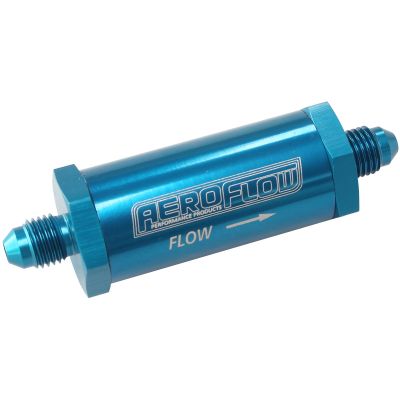 AEROFLOW = Long Inline Fuel & Oil Filter -4 AN Blue Finish Includes 30 Micron Element
