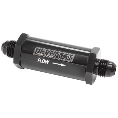 AEROFLOW = -6 AN Turbo Inline Oil Filter 30 Micron Black Finish