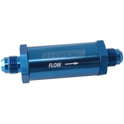 AEROFLOW = -6 AN Turbo Inline Oil Filter 30 Micron Blue Finish