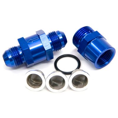 AEROFLOW = Inline Fuel & Oil Filter -3 AN Blue Finish Includes 30 80 and 150 Micron