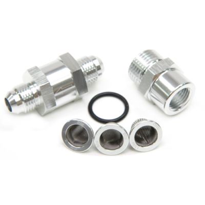 AEROFLOW = Inline Fuel & Oil Filter -6 AN Silver Finish Includes 30 80 and 150 Micron