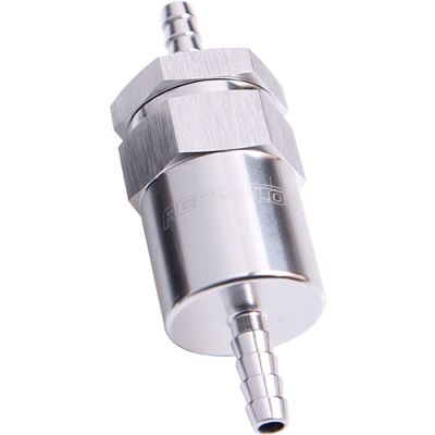 AEROFLOW = 30 Micron Billet Fuel Filter 5/16" Barb Silver Finish 2" Length
