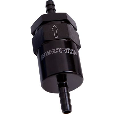 AEROFLOW = 30 Micron Billet Fuel Filter 1/2" Barb Black Finish 2" Length