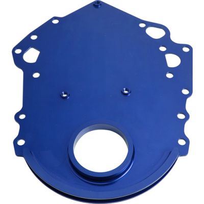 AeroFlow=Ford 302-351 Cleveland Billet Timing Cover-Blue Finish 6061-T6 CNC