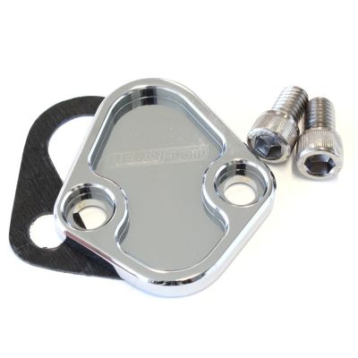 AeroFlow=Billet Fuel Pump Block-Off Plate-Chrome Suit BB Chev Ford 289-351W SB BB