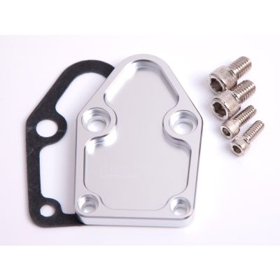 AeroFlow=Billet Fuel Pump Block-Off Plate - Silver Suit SB Chevy