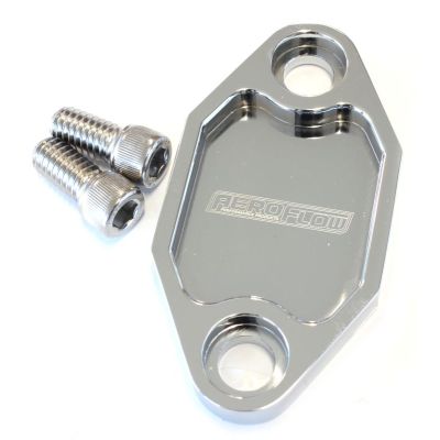 AeroFlow=Billet Fuel Pump Block-Off Plate - Chrome Suit Holden V8