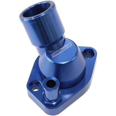 AeroFlow=Billet 45° Swivel Thermostat Housing Blue Finish Suit Ford 289-351W