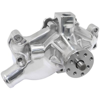 AeroFlow=Small Block Chev Short Water Pump-Polished 3/4" Shaft with 5/8" Fan