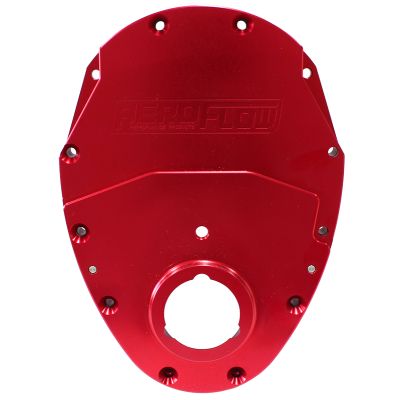 AeroFlow=Small Block Chev 350 2-Piece Billet Timing Cover - Red Finish Includes Gaskets