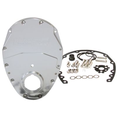 AeroFlow=Small Block Chev 350 2-Piece Billet Timing Cover-Silver Finish