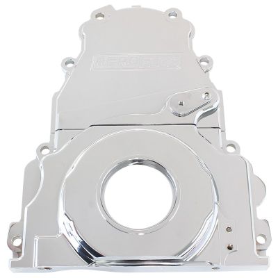 AeroFlow=GM LS 2-Piece Billet Timing Cover-Chrome Finish Includes Mounting Hardware