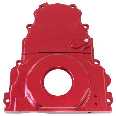 AeroFlow=GM LS 2-Piece Billet Timing Cover - Red Finish Includes Mounting Hardware