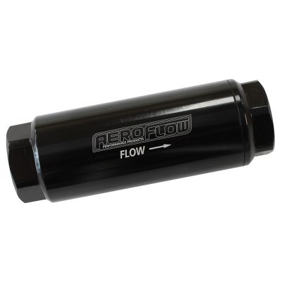 AEROFLOW = 40 Micron Pro Filter Black -8 AN ORB Inlet/Outlet Ports 3-1/2" x 1-1/4"
