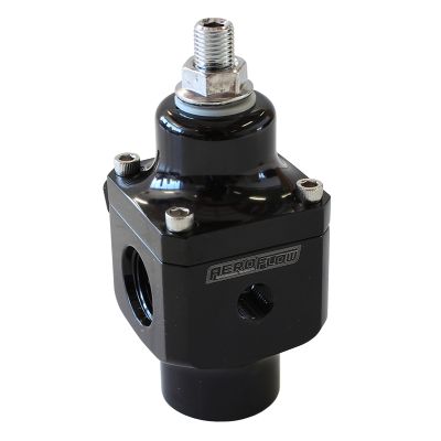 AEROFLOW = Billet 2-Port Carburettor Fuel Pressure Regulator -8 ORB Black Finish