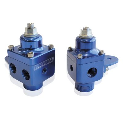 AEROFLOW = Billet 2-Port Carburettor Fuel Pressure Regulator -8 ORB Blue Finish 4-12 psi