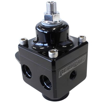 AEROFLOW = Billet 4-Port Carburettor Fuel Pressure Regulator -6 ORB Black Finish