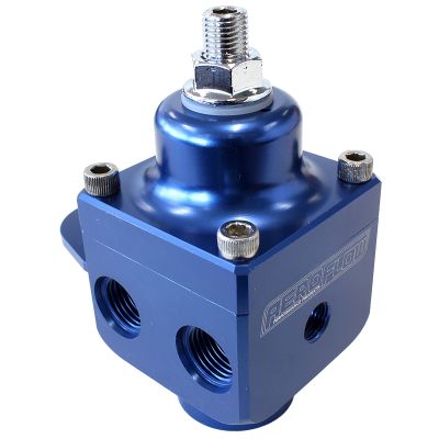AEROFLOW = Billet 4-Port Carburettor Fuel Pressure Regulator -6 ORB Blue Finish