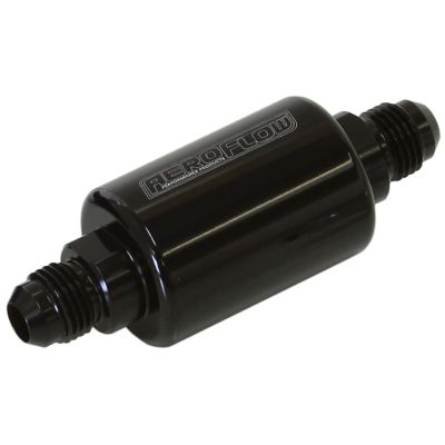 AEROFLOW = Billet Fuel Filter -6 AN 40-micron Stainless Steel element 1.25" x 3" L