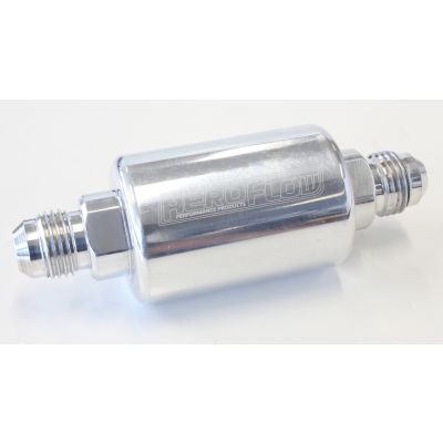 AEROFLOW = Billet Fuel Filter -6 AN 40-micron Stainless Steel element 1.25" x 3" L