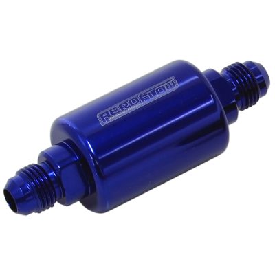 AEROFLOW = Billet Fuel Filter -6 AN 40-micron Stainless Steel element 1.25" x 3" L