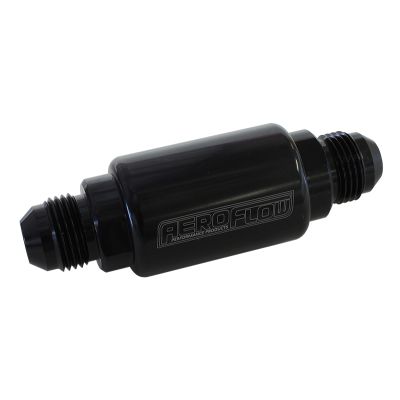 AEROFLOW = Billet Fuel Filter -8 AN 40-micron Stainless Steel element 1.25" x 3" L