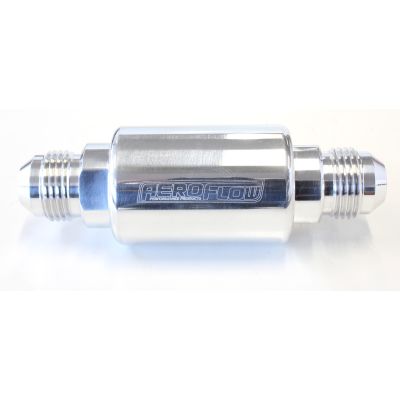 AEROFLOW = Billet Fuel Filter -8 AN 40-micron Stainless Steel element 1.25" x 3" L