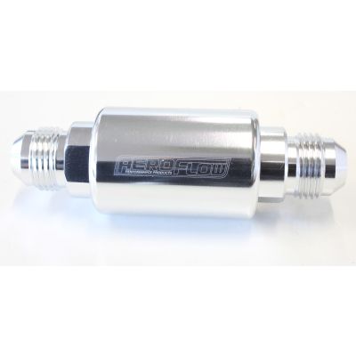 AEROFLOW = Billet Fuel Filter -8 AN 40-micron Stainless Steel element 1.25" x 3" L