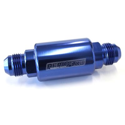 AEROFLOW = Billet Fuel Filter -8 AN 40-micron Stainless Steel element 1.25" x 3" L
