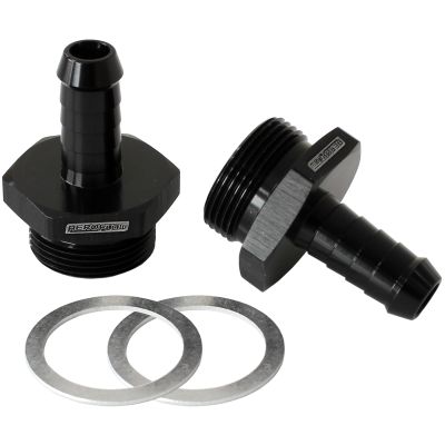 AeroFlow=Carburettor Adapter - Male 3/8" Barb to 7/8" x 20 Black Finish