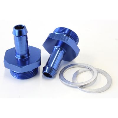AeroFlow=Carburettor Adapter - Male 3/8" Barb to 7/8" x 20 Blue Finish