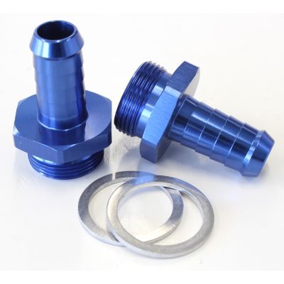 AeroFlow=Carburettor Adapter - Male 1/2" Barb to 7/8" x 20 Blue Finish