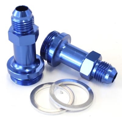 AeroFlow=Carburettor Adapter - Male 7/8" to -6AN 1-3/4" Long Blue Finish