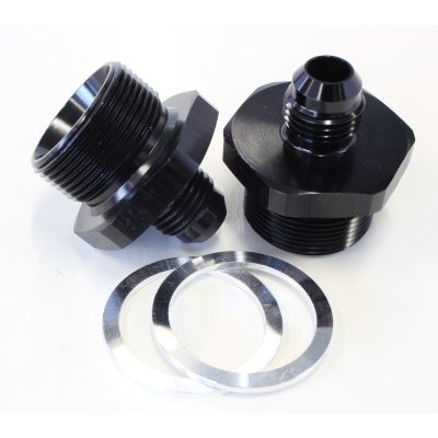 AeroFlow = Carburettor Adapter - Male -6AN to 1" x 20 Black Finish Suit Quadrajet Inlet Feed