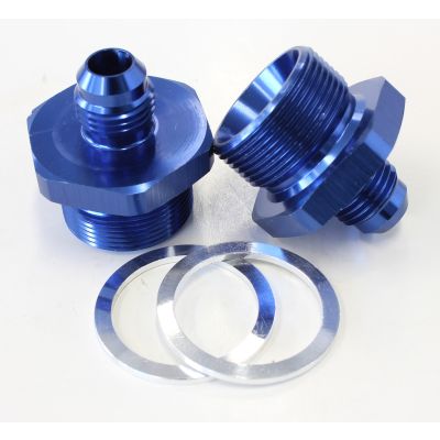 AeroFlow = Carburettor Adapter - Male -6AN to 1" x 20 Blue Finish Suit Quadrajet Inlet Feed