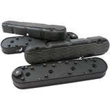 AeroFlow=GM LS 2 Piece Retro Finned Valve Cover Set Black Finish Suit GM LS Series