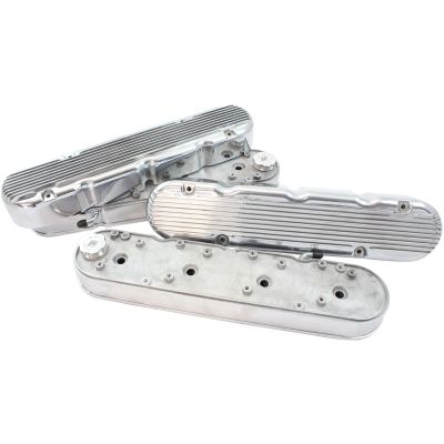 AeroFlow=GM LS 2 Piece Retro Finned Valve Cover Set Polished Finish Suit GM LS Series