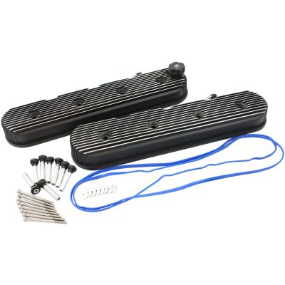AeroFlow=GM LS Retro Finned Valve Cover Set Black Finish Suit GM LS Series Engines