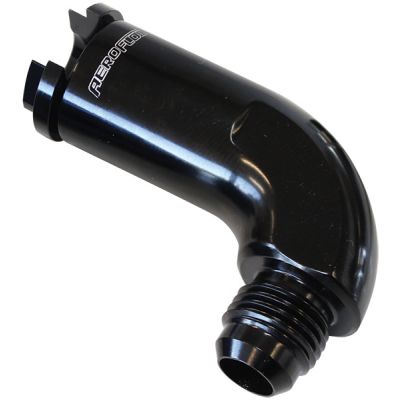 AeroFlow=90° Push-On EFI Fuel Fitting 5/16" return side to -6AN Black