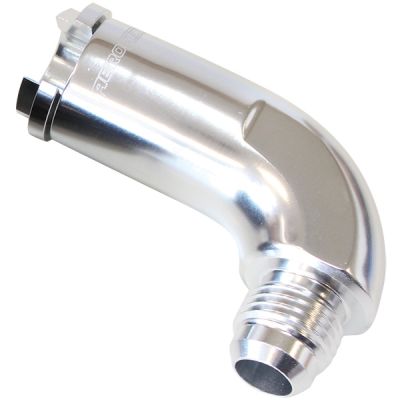 AeroFlow=90° Push-On EFI Fuel Fitting 3/8" hose pressure side to -6AN Silver