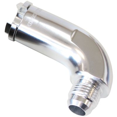 AeroFlow=90° Push-On EFI Fuel Fitting 3/8" hose pressure side to -8AN Silver