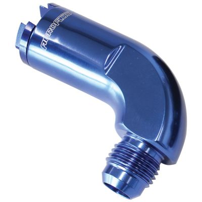 AeroFlow=90° Push-On EFI Fuel Fitting 3/8" hose pressure side to -8AN Blue