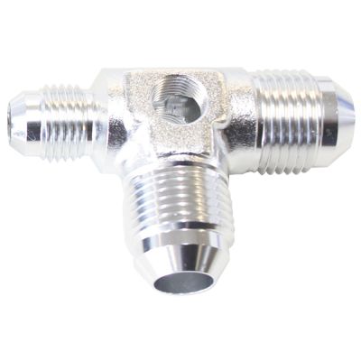 AeroFlow=Flare AN Stepped Tee with 1/8" NPT Ports -8AN x 2 -6AN x 1 Silver Finish